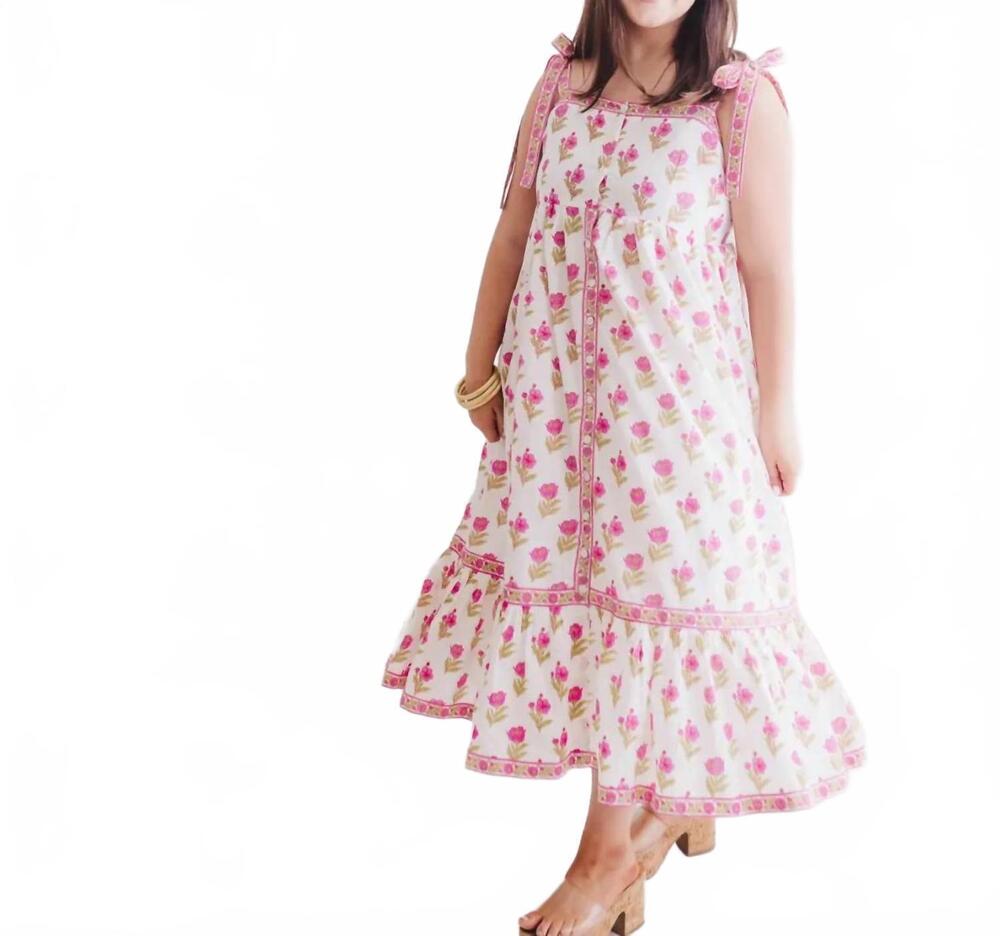 NEW HEART OF GRACE magnolia floral bow maxi dress in white, pink